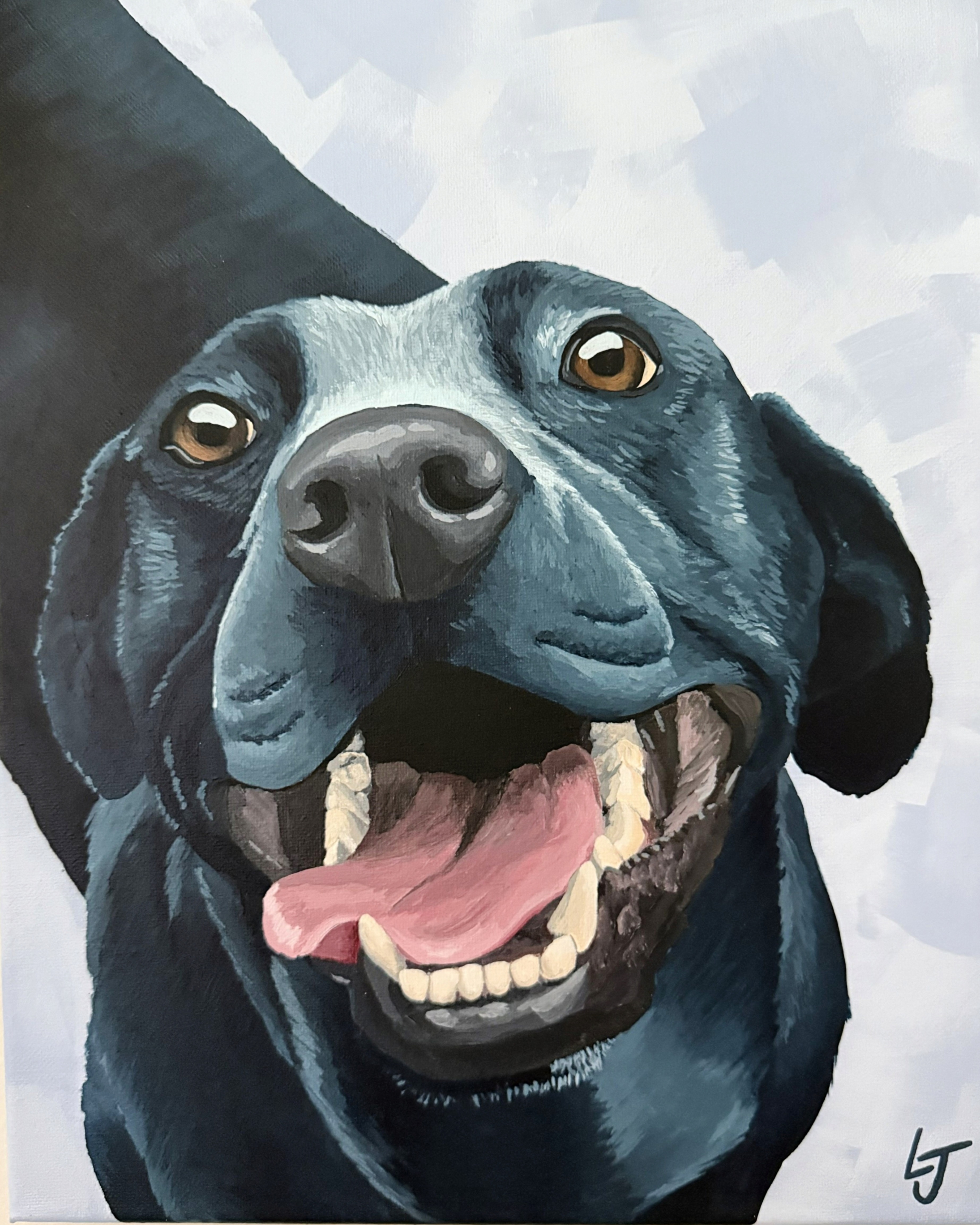 Smiling Black Lab — acrylic portrait by Leah James
