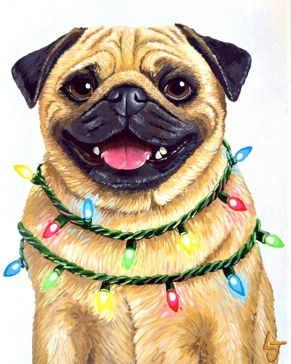 Edgar the Pug — acrylic portrait by Leah James