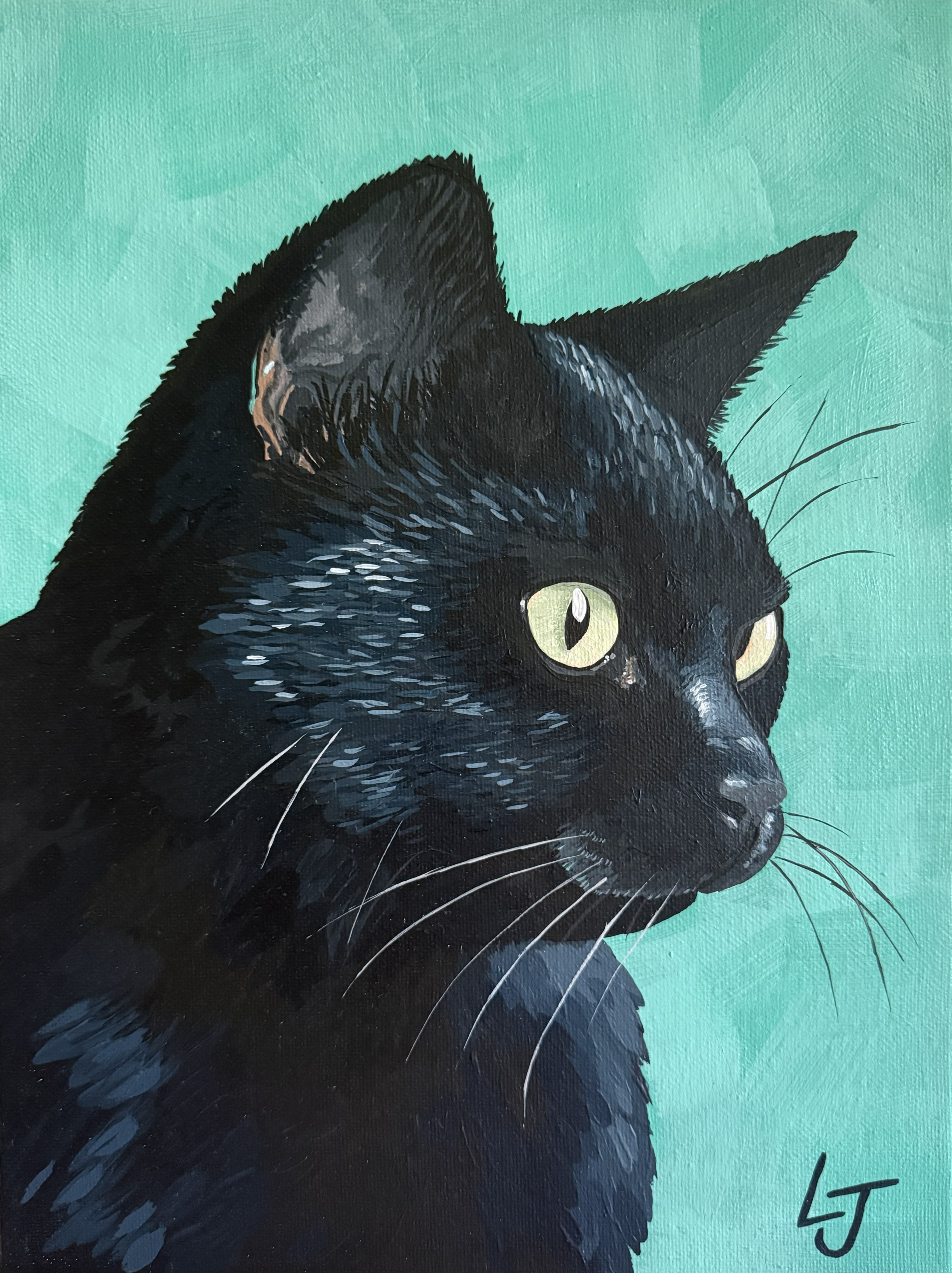Kitty the Black Cat — acrylic portrait by Leah James
