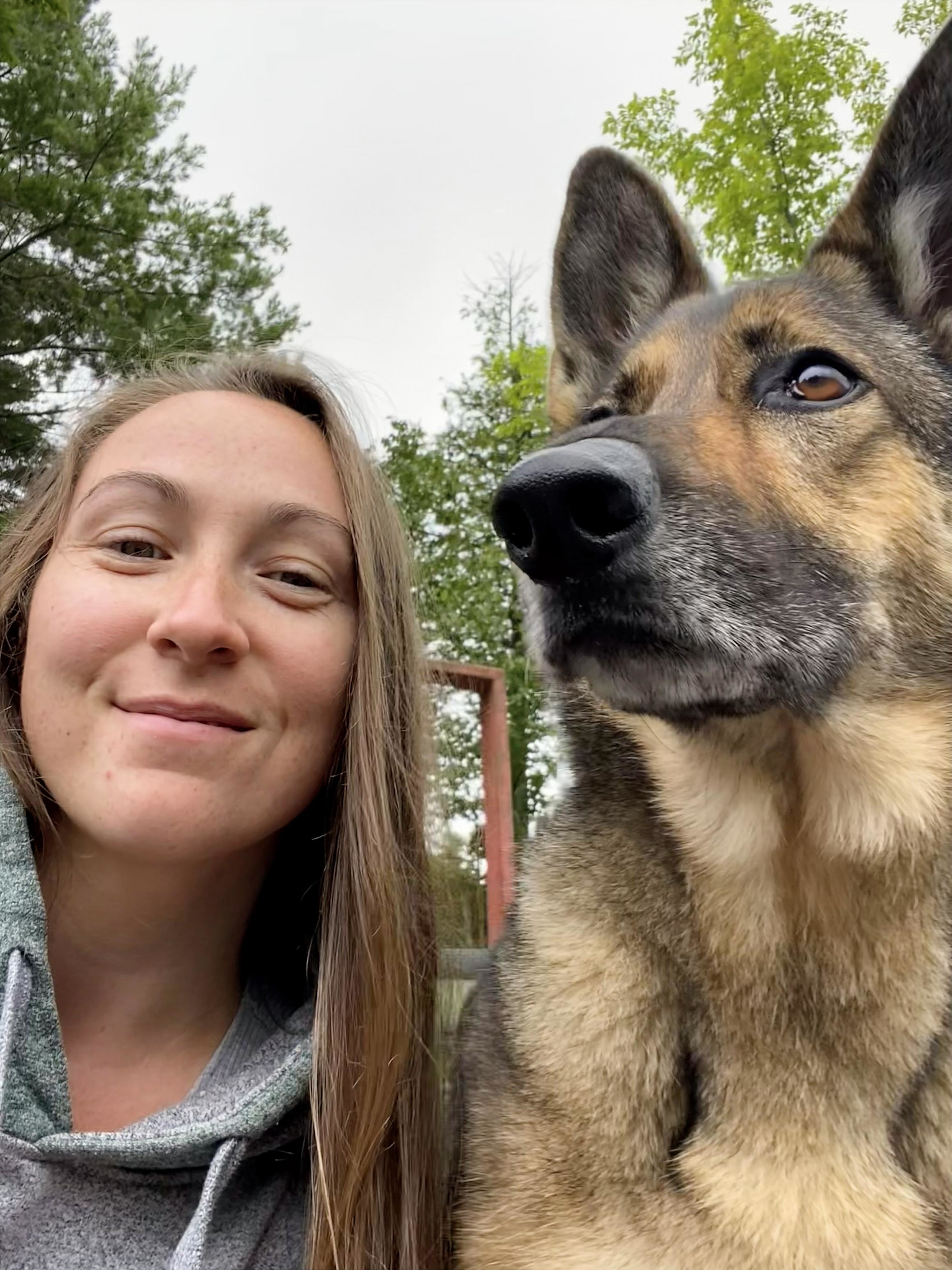 Leah James with her dog Tess