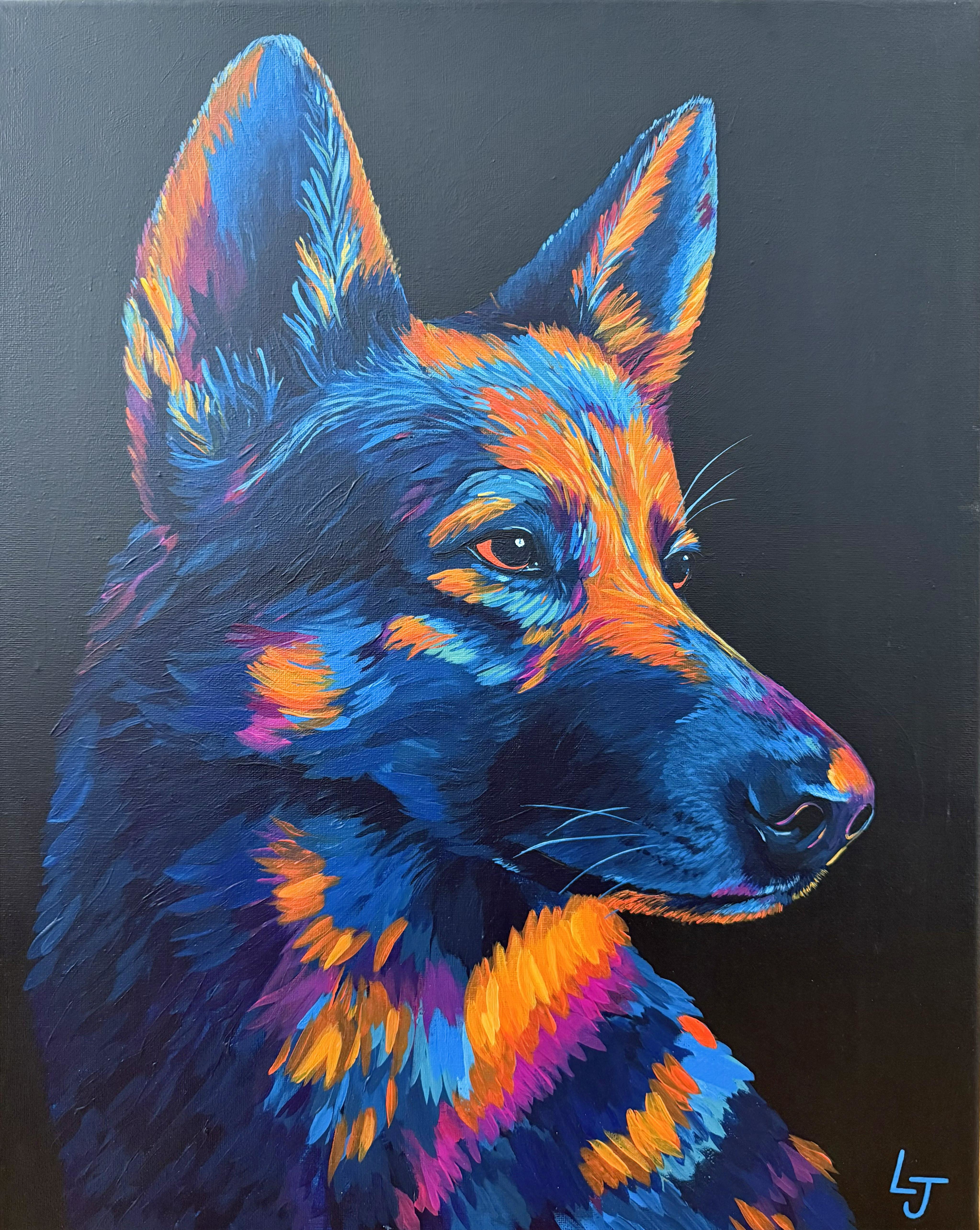 Tess the German Shepherd — acrylic portrait by Leah James